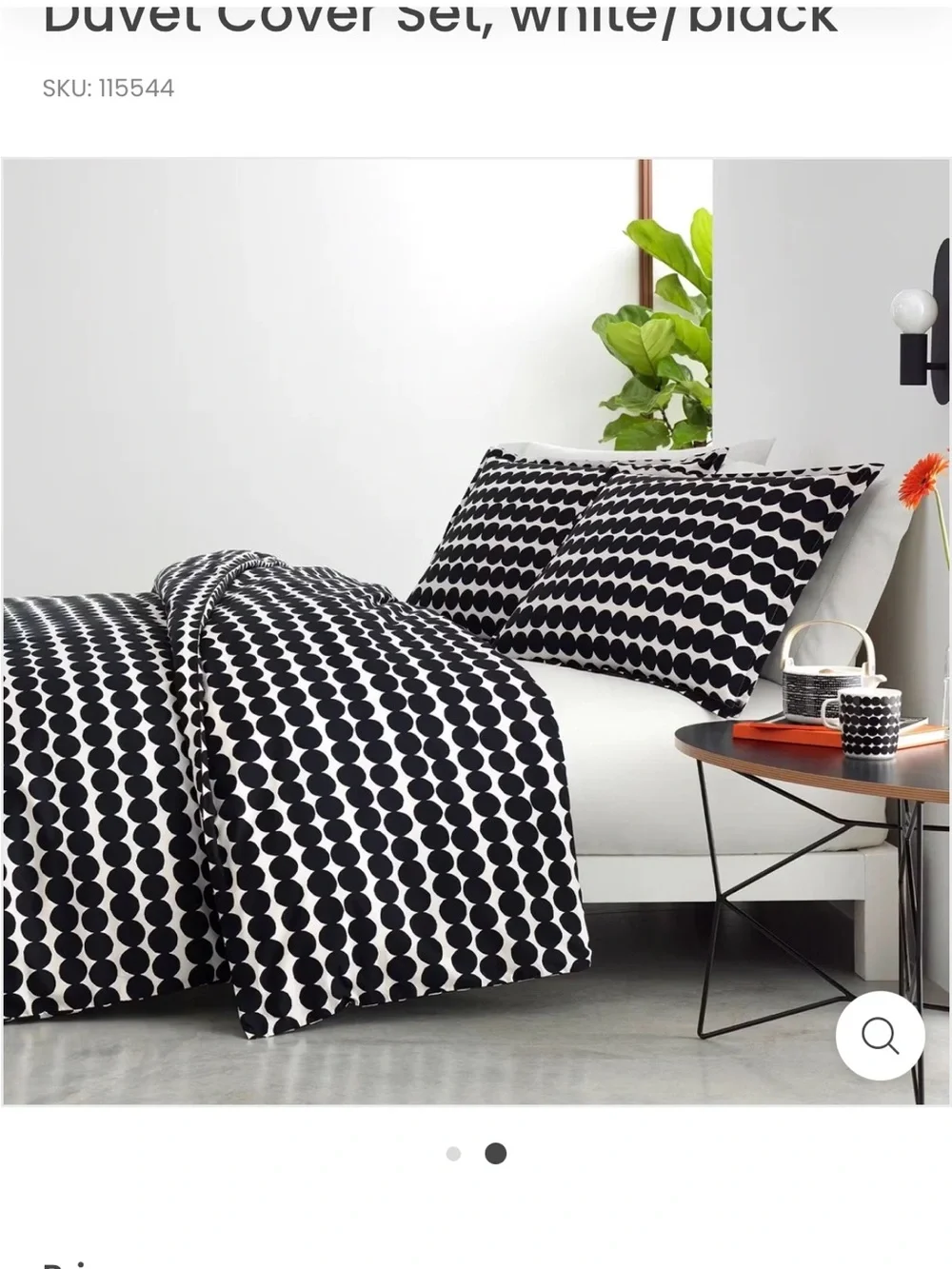Marimekko mid-century danish design black and white dot pattern pillow covers